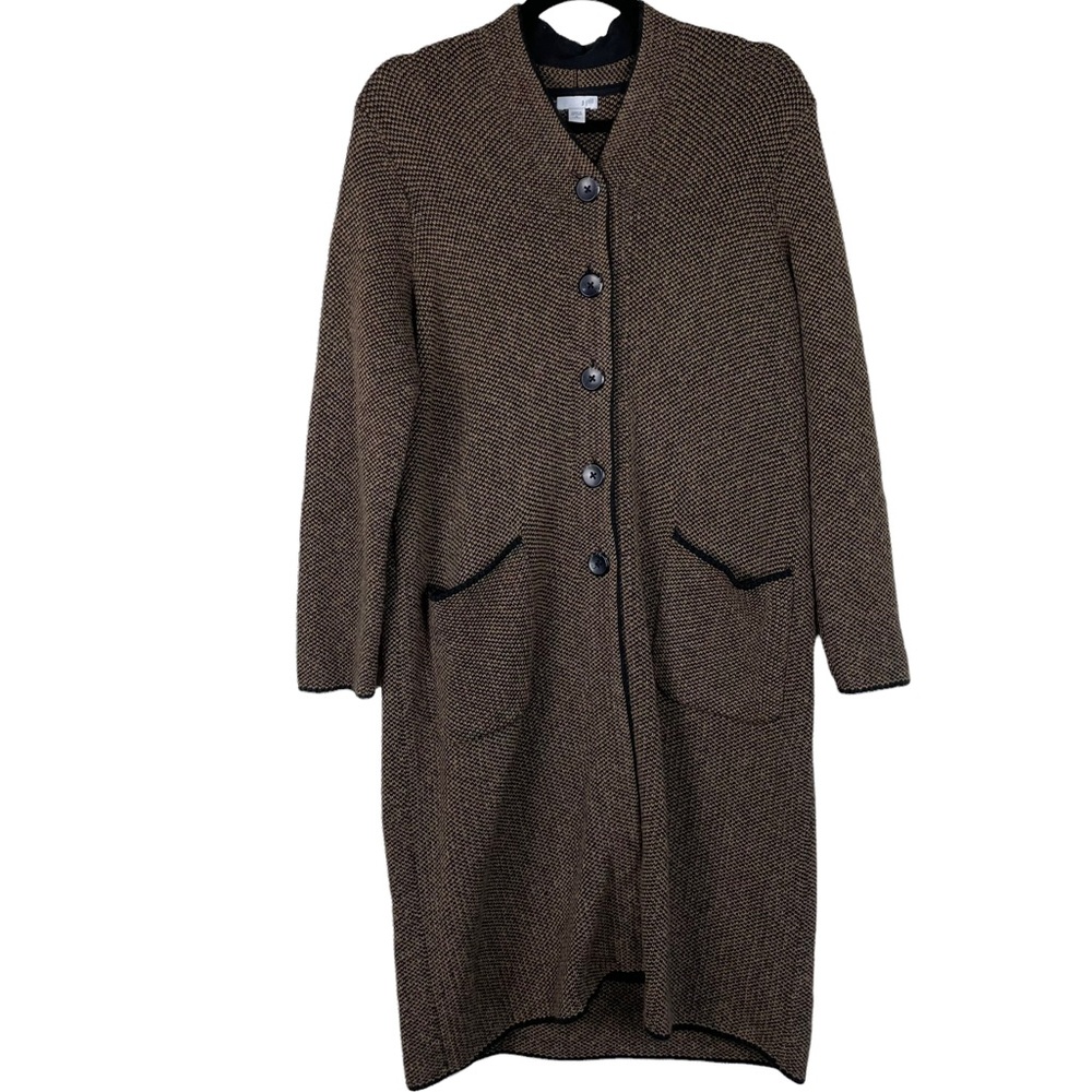 J. Jill Houndstooth Knit Long-Sleeve Long Sweater Coat Duster Button-up Petite M